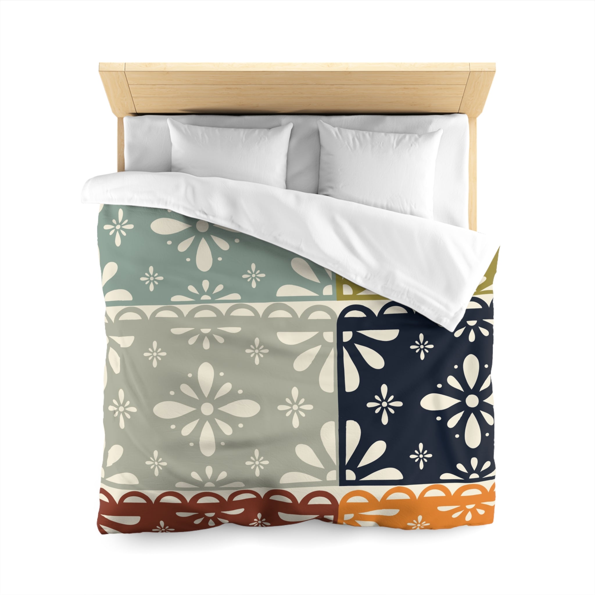 Modern Scandinavian Flower Patchwork, Mid Mod Duvet Cover - Mid Century Modern Gal