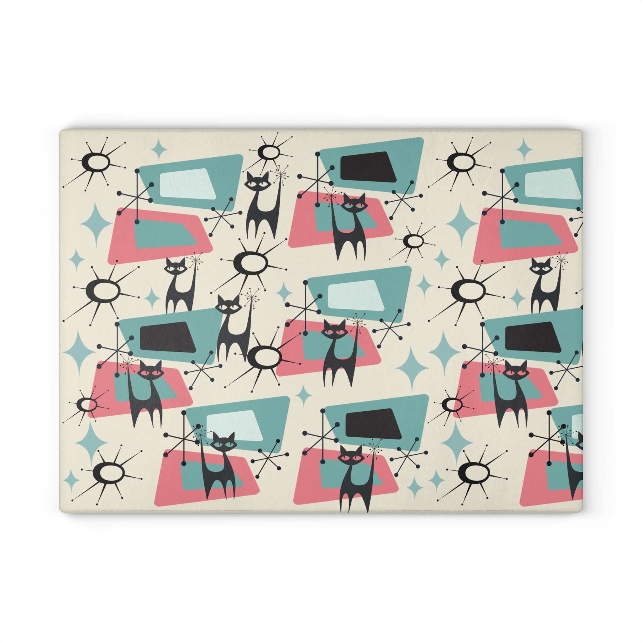 Atomic Space Cat, Cheese Board, Party Glass Cutting Board - Mid Century Modern Gal