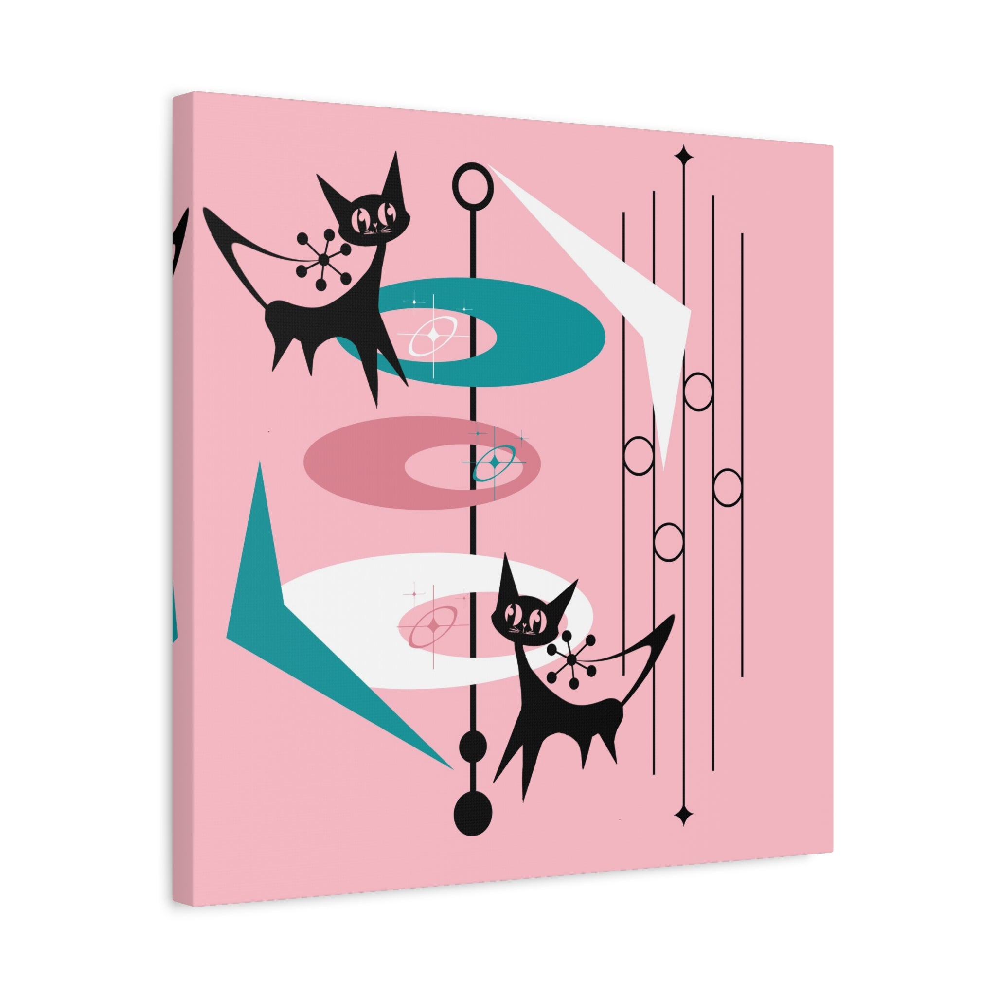 Atomic Cat Pink Abstract Minimalist Mid Century Modern Wall Canvas Art - Modern Geometric Wall Decor - Mid Century Modern Gal