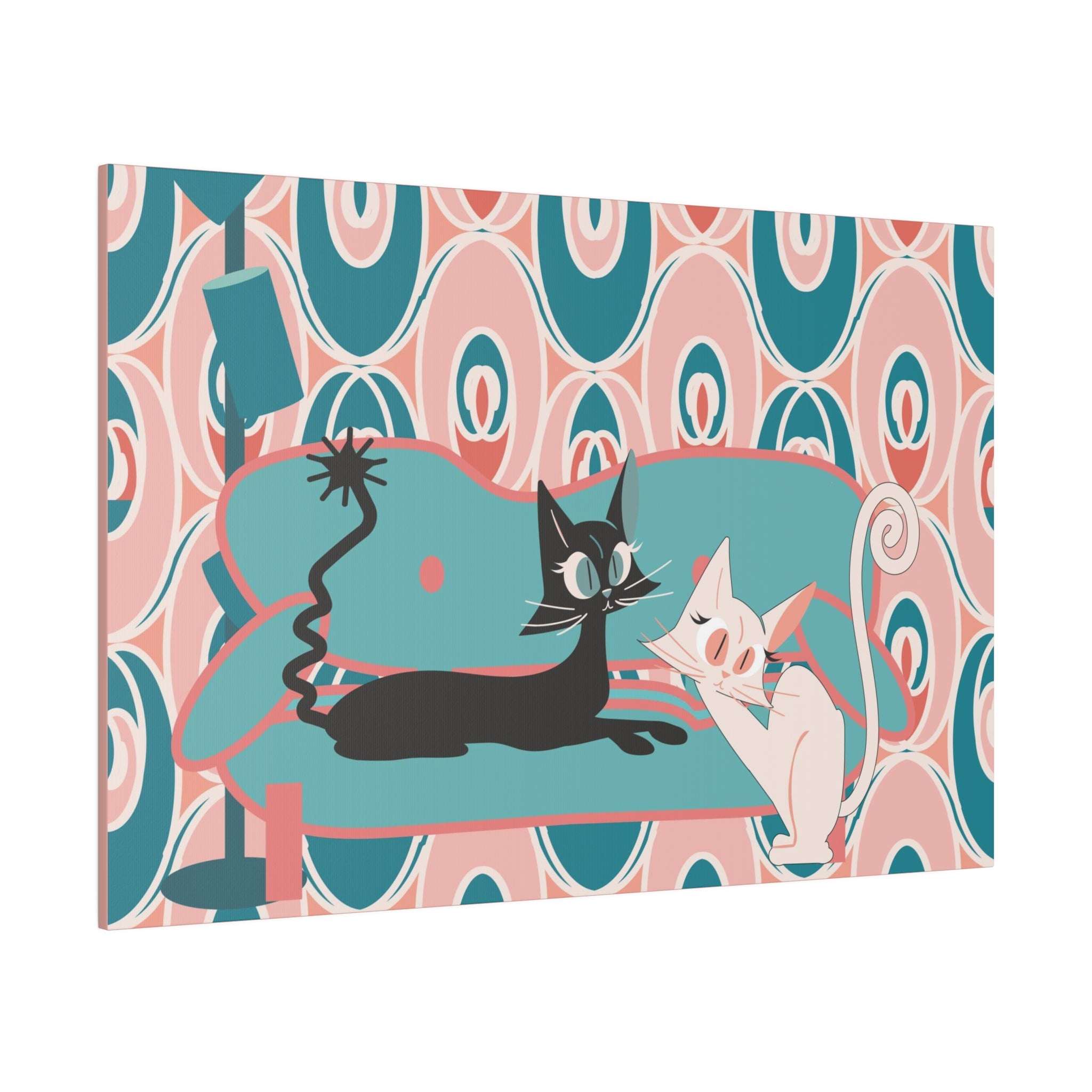 Atomic Cat Wall Art, Teak, Pink, Mid Century Modern Wall Art - Mid Century Modern Gal