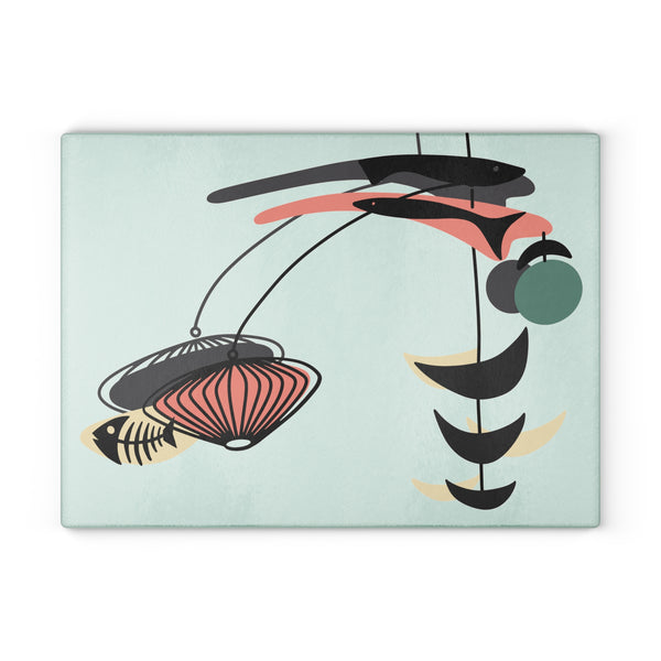 Atomic Mid Century Modern Fish Art, Modern Abstract Glass Cutting Board - Stylish Kitchen Decor