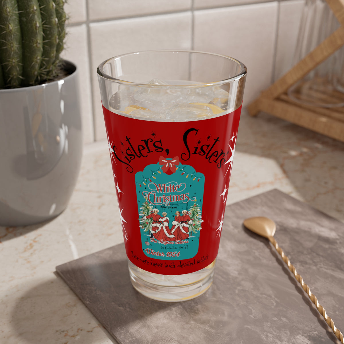 Wallace And Davis Sisters Sisters Retro Christmas Holiday Cocktail Glas Perfect Gift for Festive Season, Parties, Christmas - Mid Century Modern Gal