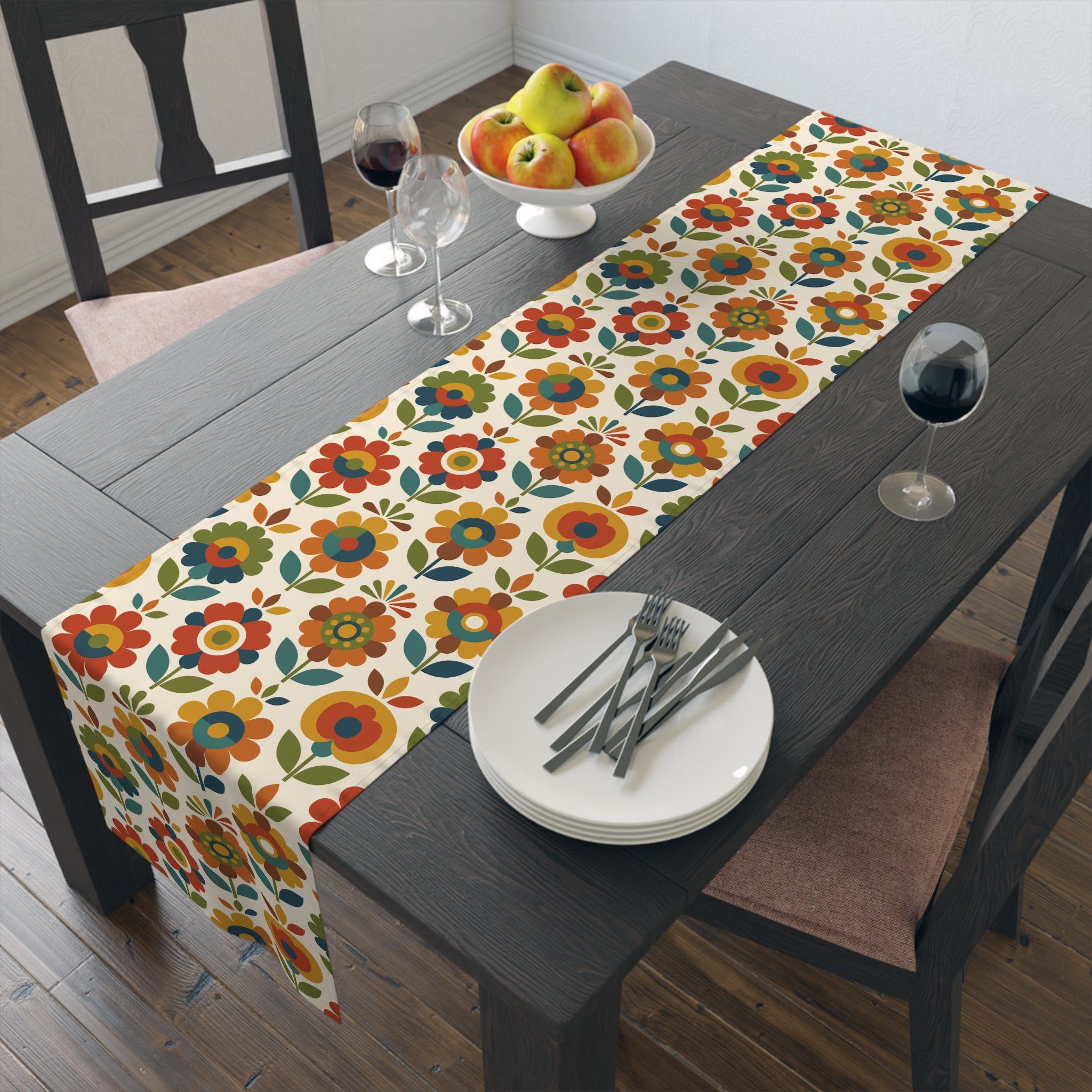 Mid Century Modern Scandinavian Floral Earth Tones Table Runner - Mid Century Modern Gal