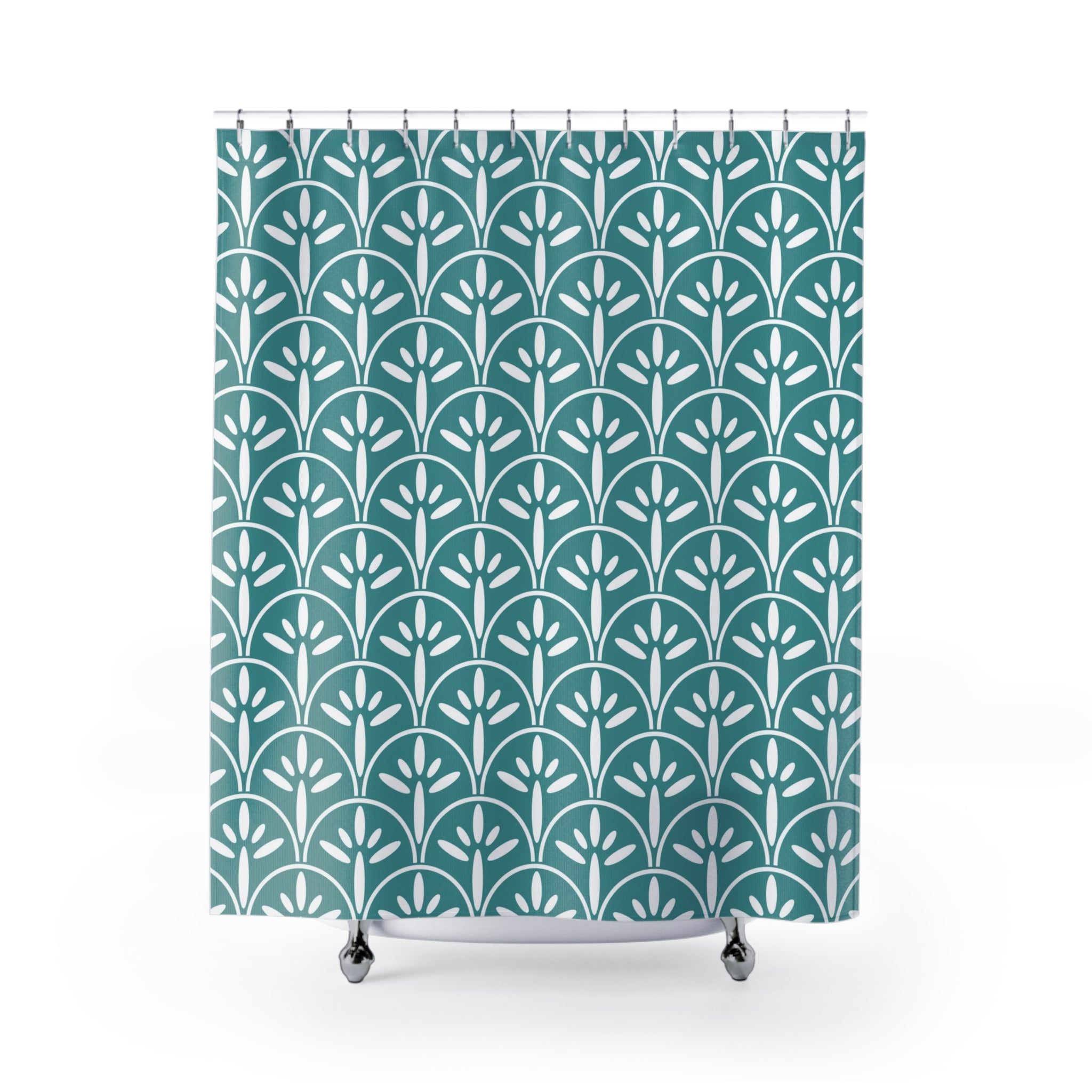 Art Deco Blue Elegant Botanical Shower Curtain – Stylish Home Decor for Relaxing Bathrooms - Mid Century Modern Gal