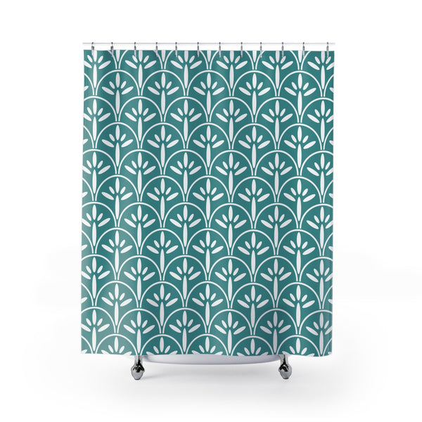 Art Deco Blue Elegant Botanical Shower Curtain – Stylish Home Decor for Relaxing Bathrooms