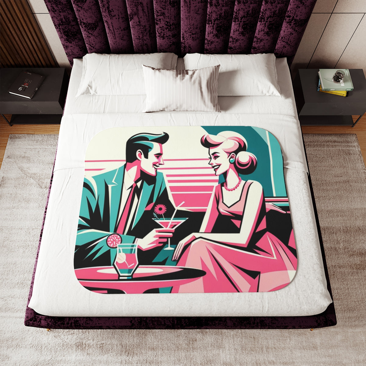 Mid Century Modern Blanket, Mod Couple Retro Glam Sherpa Blanket - Cozy, Stylish Comfort - Mid Century Modern Gal