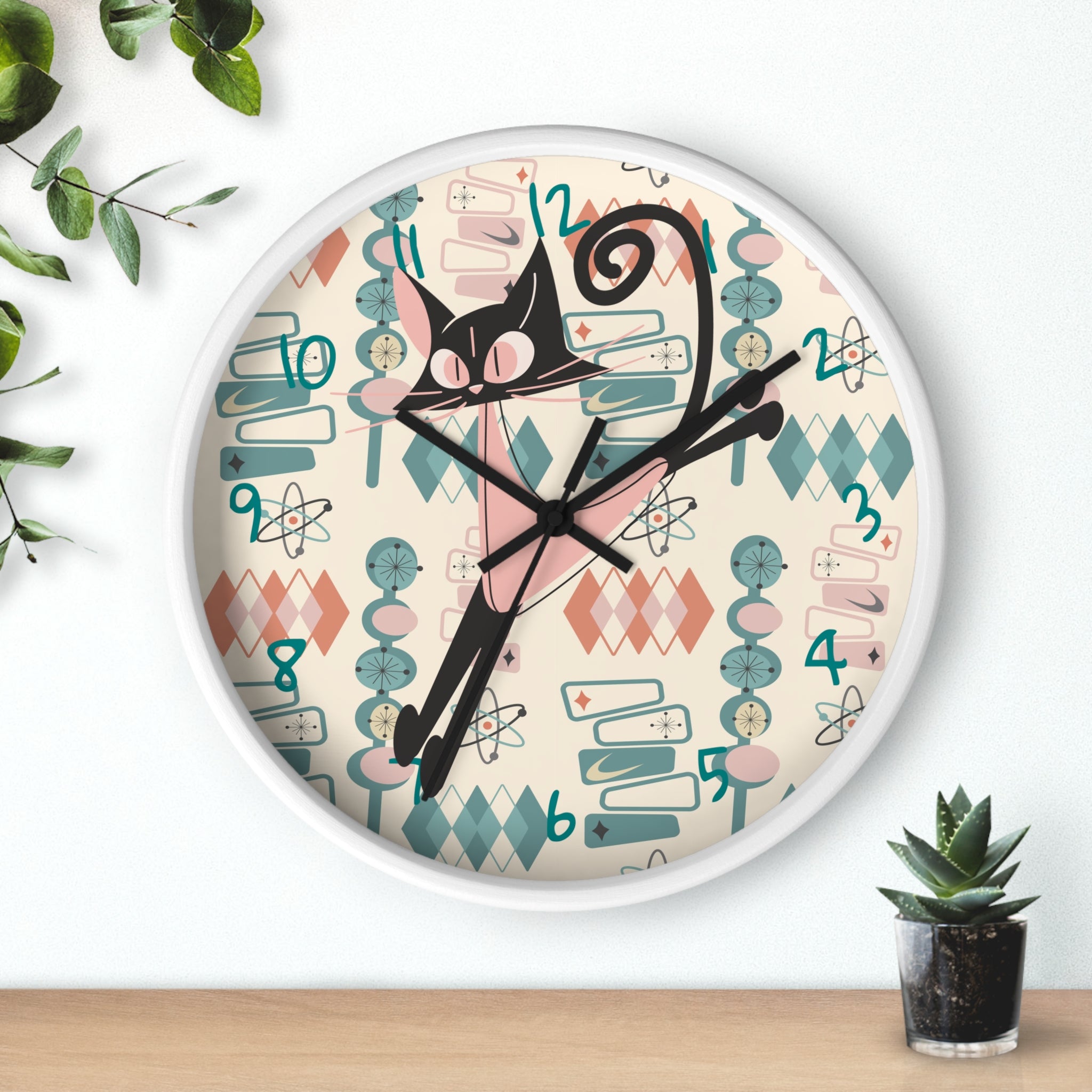 Atomic Cat Wall Clock, Mid Century Modern Kitschy Kitchen, Bedroom Livingroom Clocks - Mid Century Modern Gal