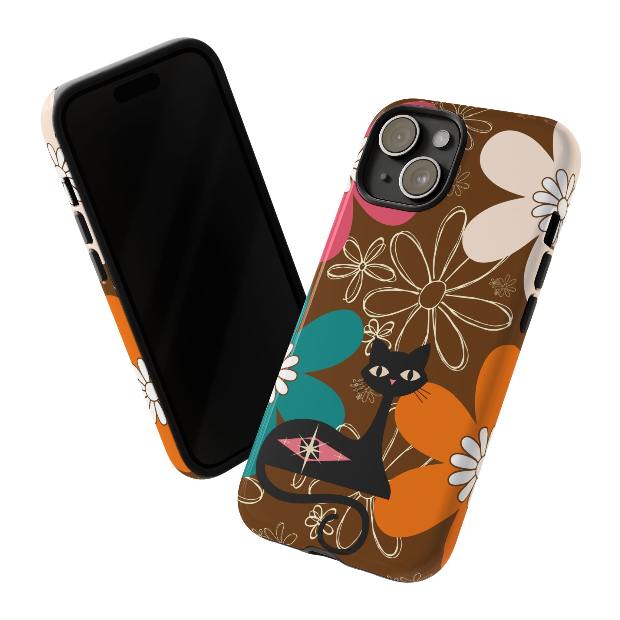 Atomic Cat Retro 70s Vibe Flower Power Tough Cases: Cute Floral and Cat Phone Case for Cat Lovers