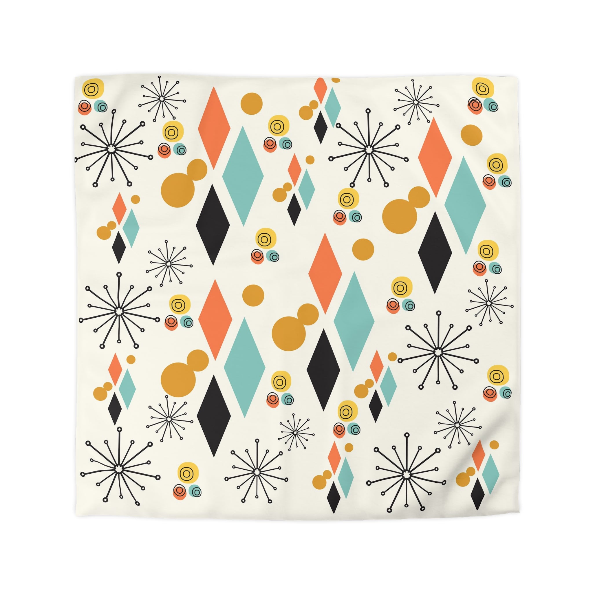 Mid Century Modern Bedding, Atomic Diamond, Sputnik,Beige, Aqua, Coral,Mustard Yellow, Retro Mod Duvet Covers - Mid Century Modern Gal