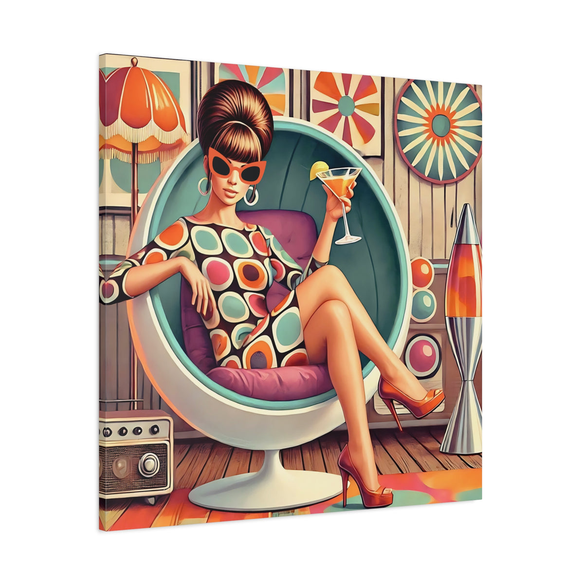 60s Mod Gal, Retro Chic Canvas Gallery Wrap - Vintage Lounge Art Print - Mid Century Modern Gal