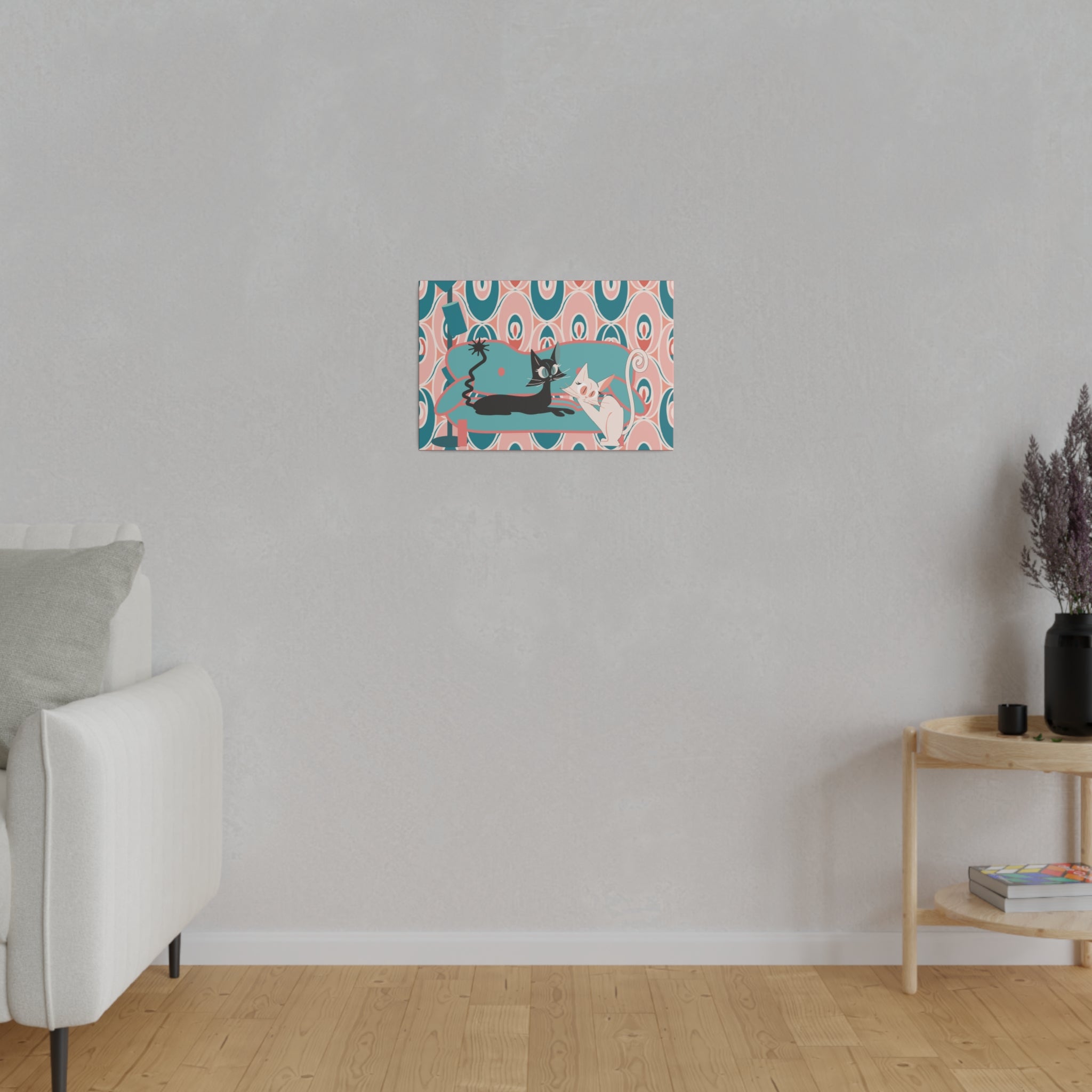 Atomic Cat Wall Art, Teak, Pink, Mid Century Modern Wall Art - Mid Century Modern Gal