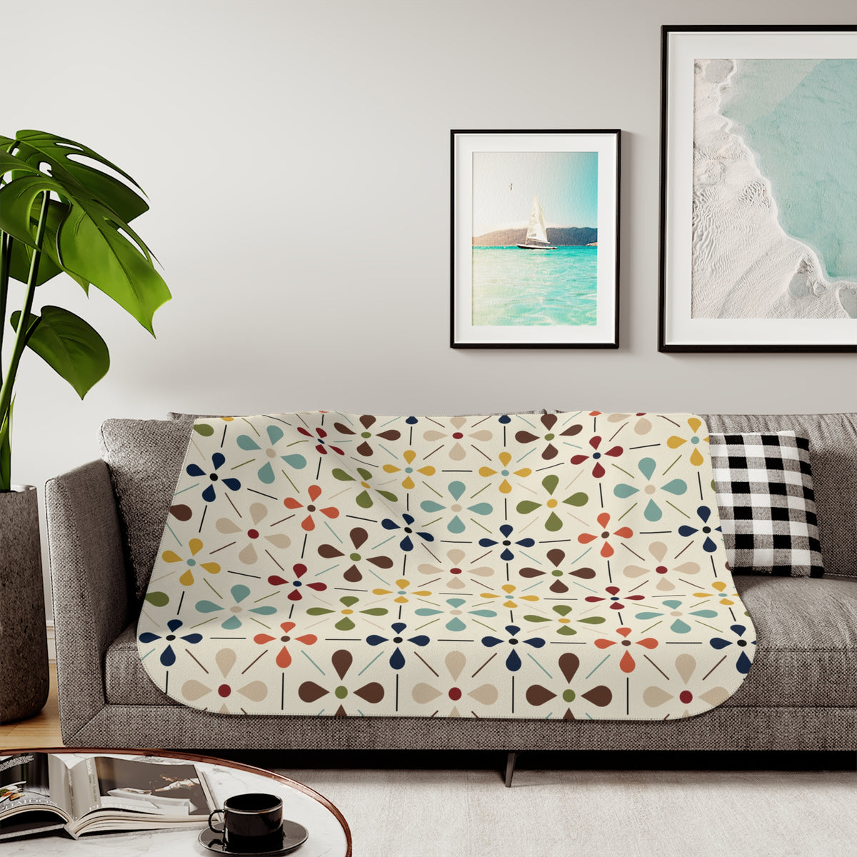 Mid Century Modern Blanket, Scandinavian Flower Design - Mid Century Modern Gal