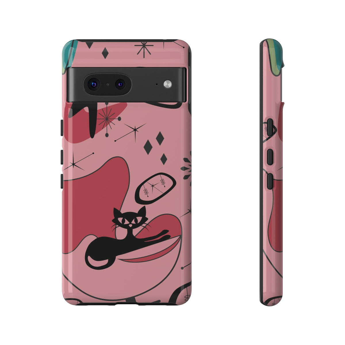 Atomic Cat, Pink Mid Century Modern, Egg Chair, Space Cat Tough Phone Case