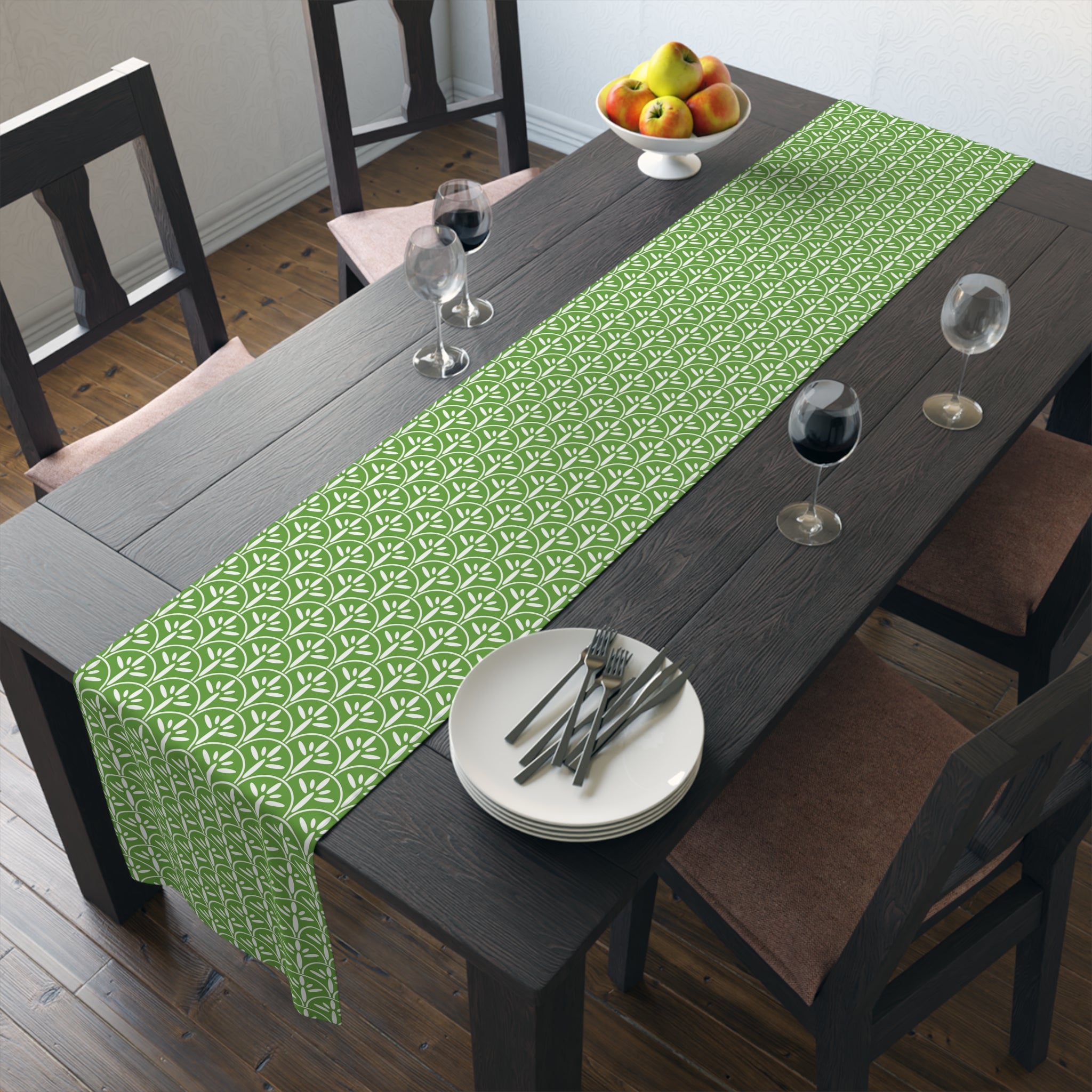 Art Deco Elegant Green Leaf Mid Mod Table Runner - Mid Century Modern Gal