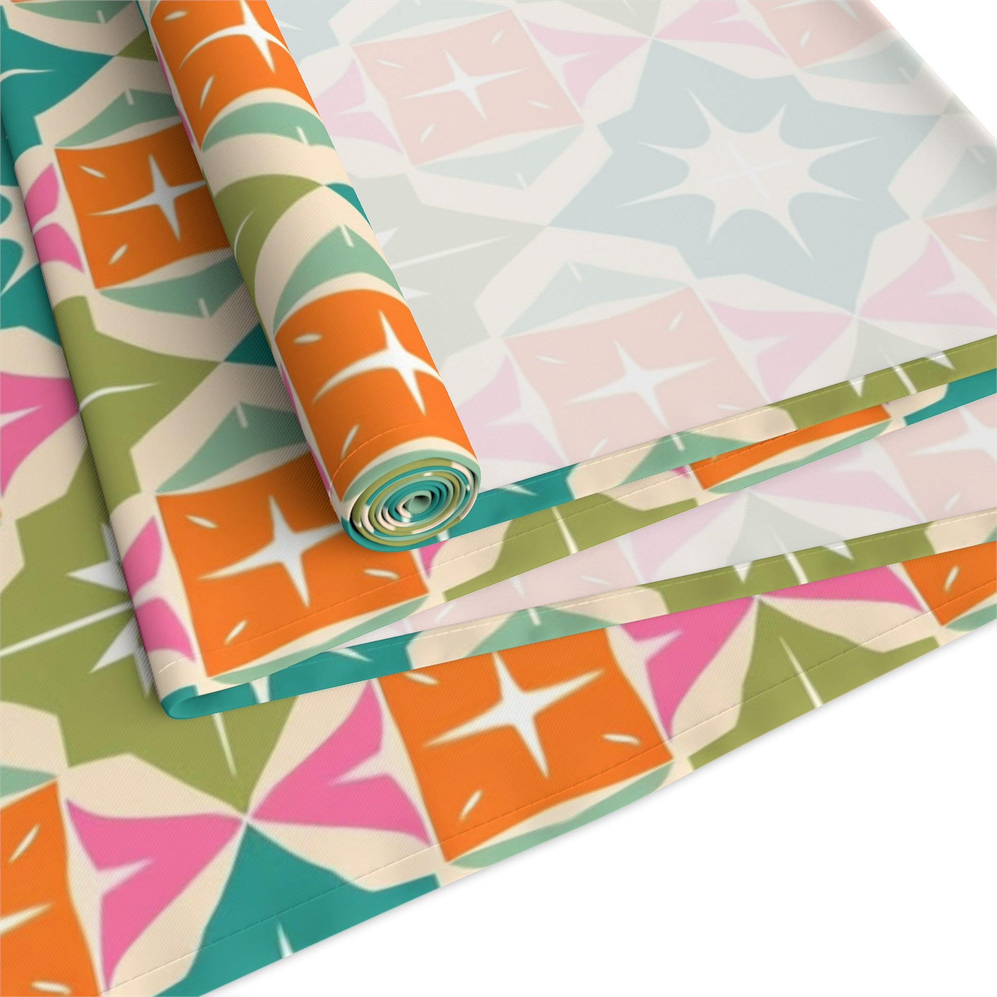 Mid Century Modern Atomic Starbursts Diamonds Vibrant Geometric Retro Table Runner - Mid Century Modern Gal