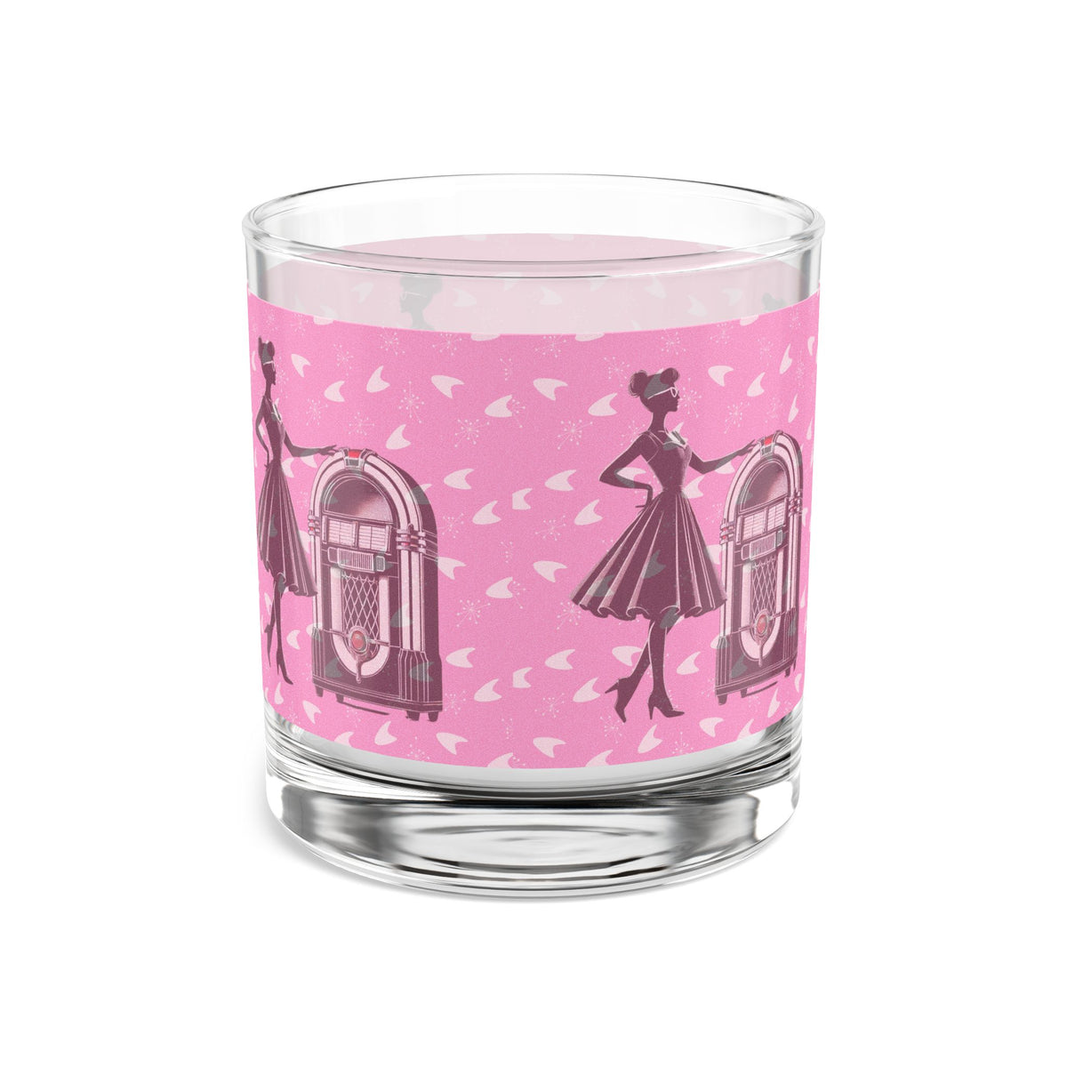 50s Retro Gal Pink Jukebox Rocks Glass – 10oz Cocktail Glass for Vintage Lovers - Mid Century Modern Gal