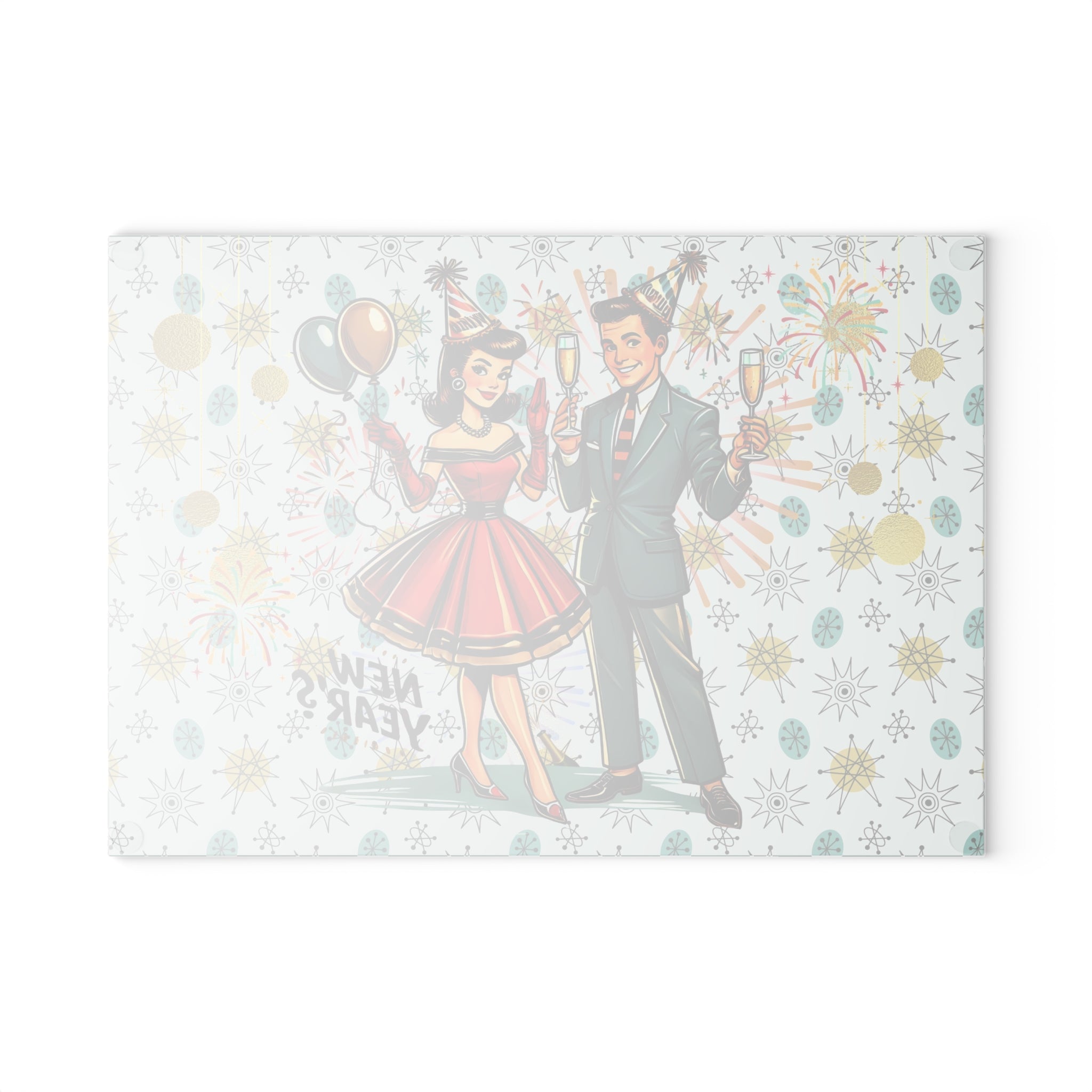 Mid Century Modern Franciscan Diamond Kitschy Couple New Year Party Cheese Board, Glass Cutting Board - Mid Century Modern Gal
