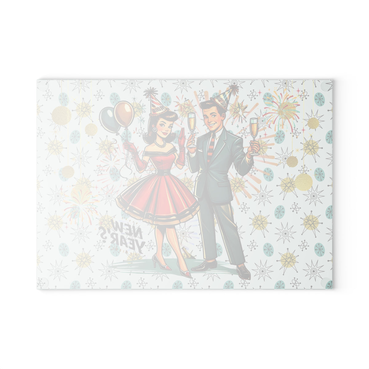 Mid Century Modern Franciscan Diamond Kitschy Couple New Year Party Cheese Board, Glass Cutting Board - Mid Century Modern Gal