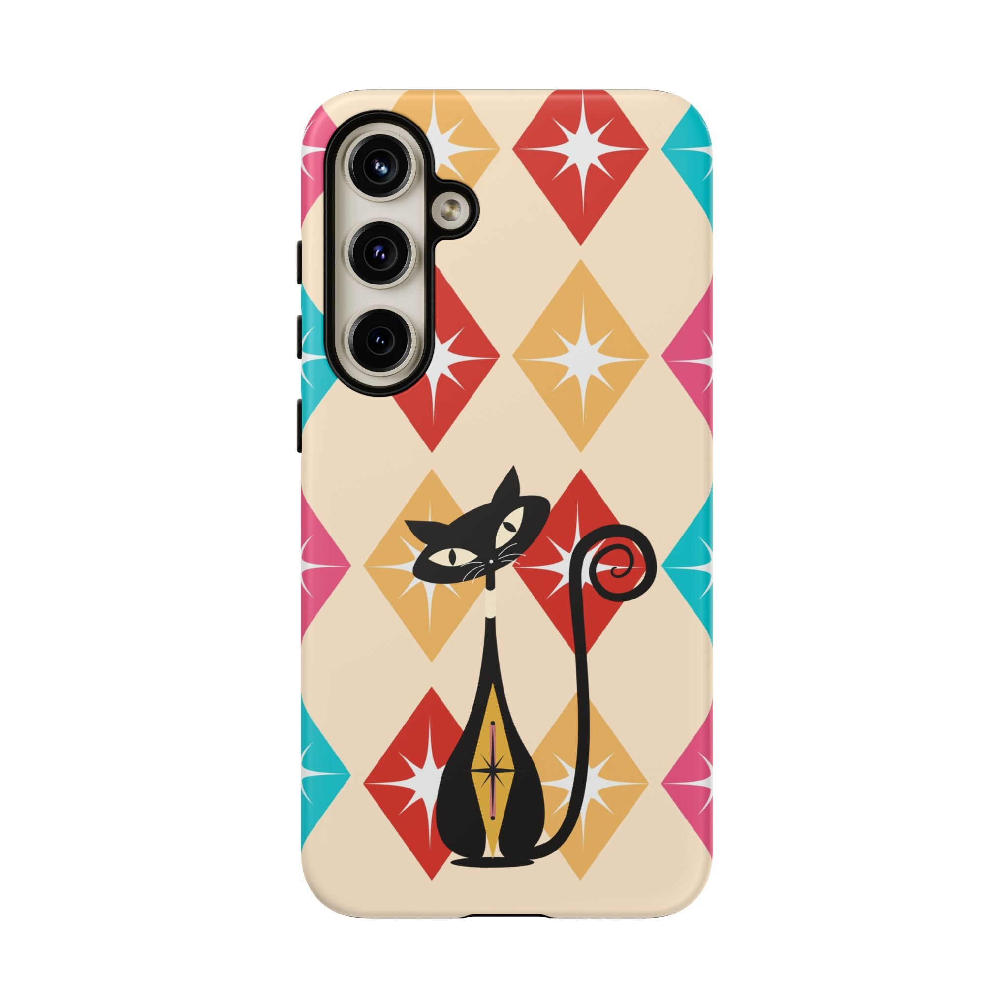 Mid Century Modern Atomic Cat, Atomic 50s Diamonds Retro Phone Tough Cases - Mid Century Modern Gal