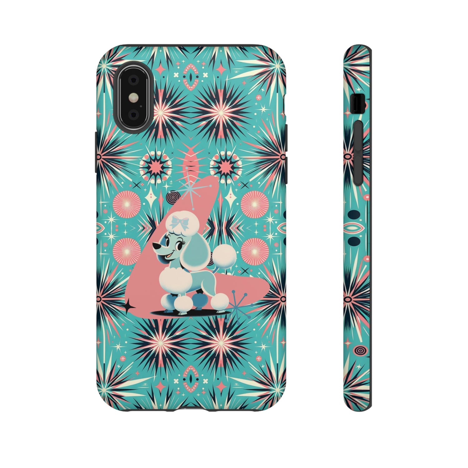 1950s Mid Century Modern Atomic Pink, Poodle Retro Smart Phone Tough Cases