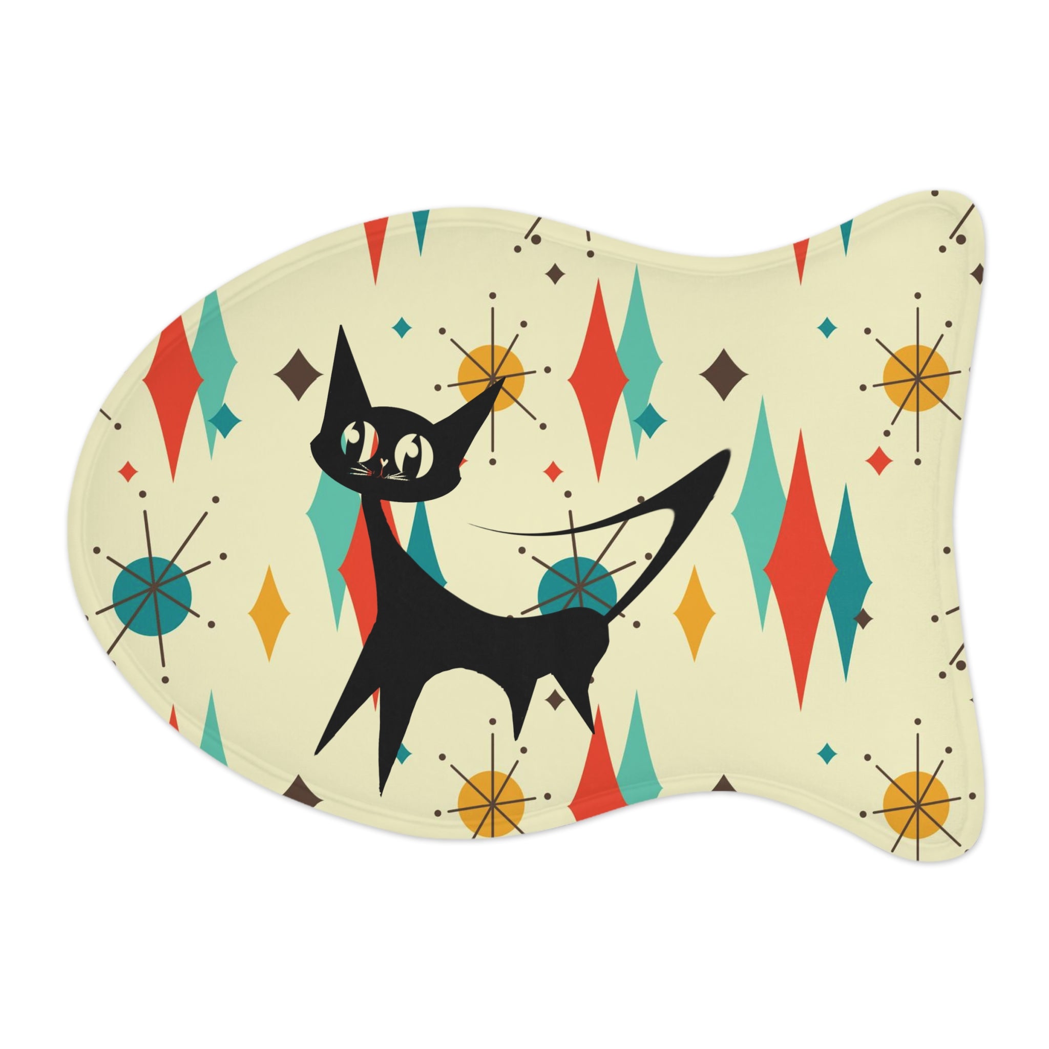 Atomic Cat Fish Shape Feeding Mat Mid Century Modern Atomic Franciscan Diamond Starburst - Mid Century Modern Gal
