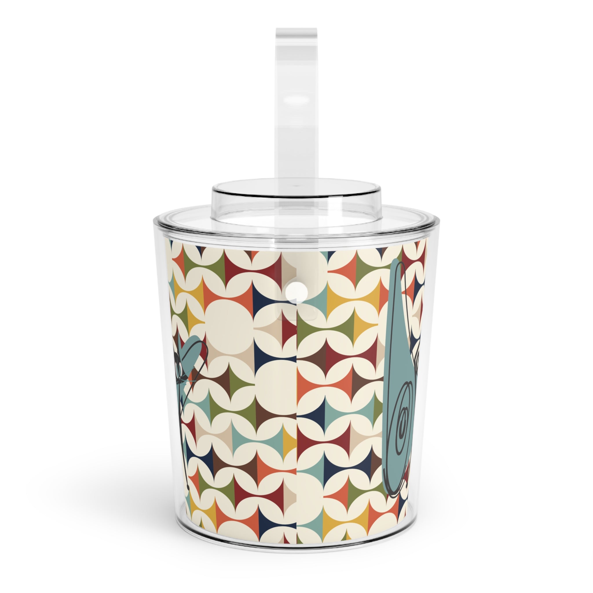 Mid Century Modern Barware, Atomic Cat Boomerang, Scandi Design, Geometric Retro Summer Outdoor Ice Bucket with Tongs - Mid Century Modern Gal