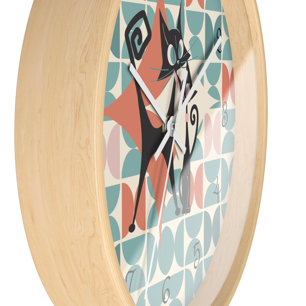 Kitchen Clock, Atomic Cat Retro Mid Century Modern Style With Scandinavian Designed Geometric Shapes, 50s Wall Clock For Cat Lovers - Mid Century Modern Gal