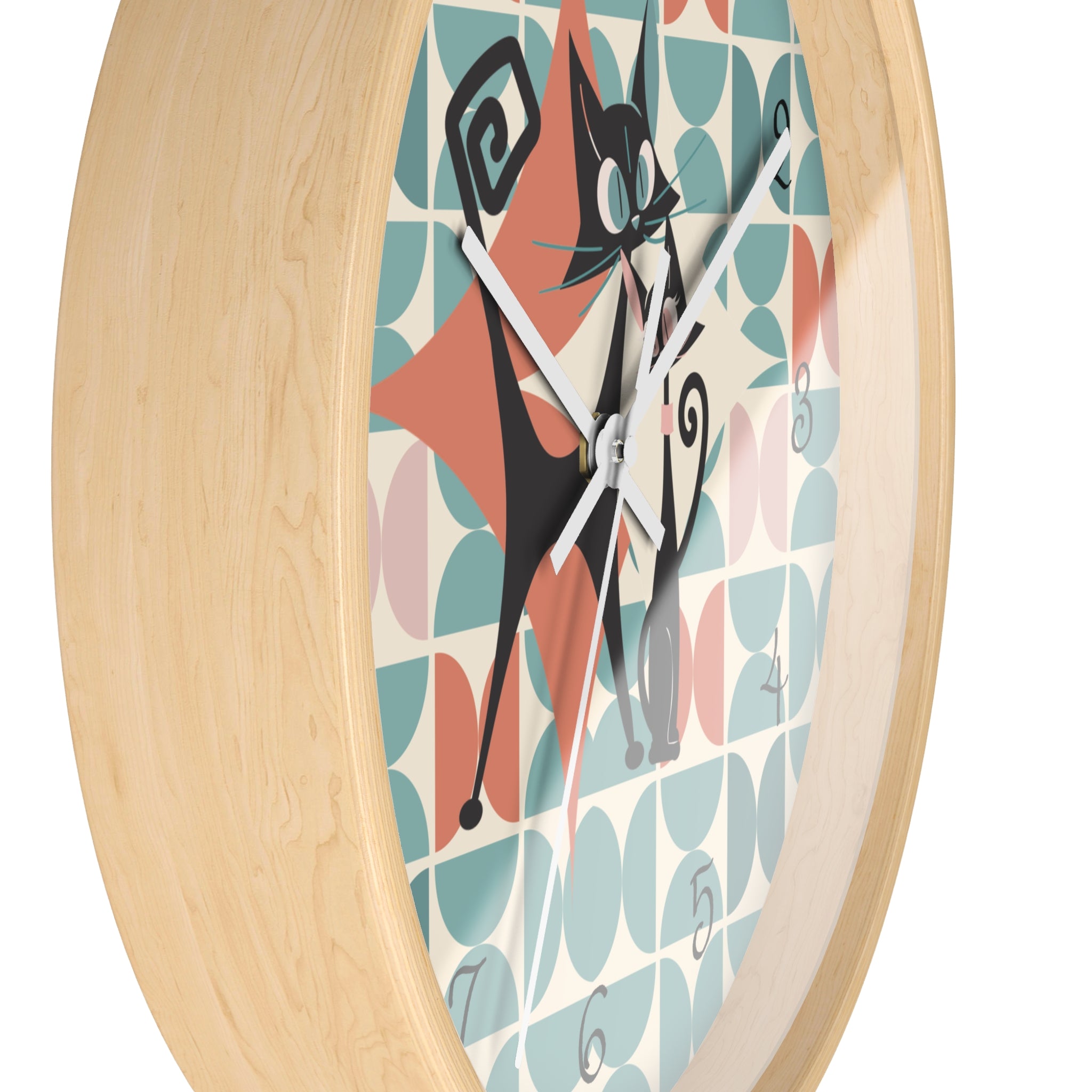 Kitchen Clock, Atomic Cat Retro Mid Century Modern Style With Scandinavian Designed Geometric Shapes, 50s Wall Clock For Cat Lovers - Mid Century Modern Gal