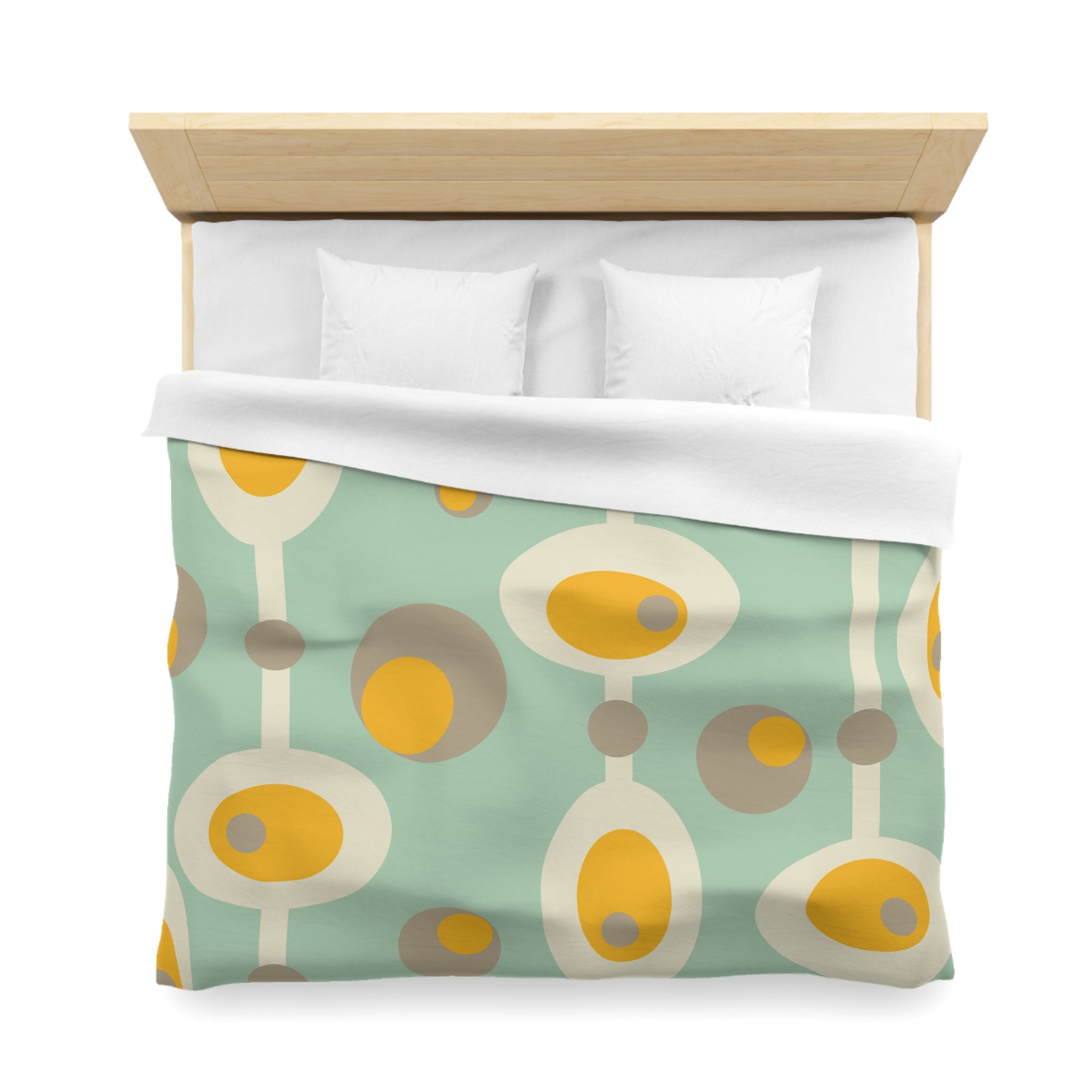 Mid Century Modern Bedding, Mustard Yellow, Gray, Creamy Beige Orbs, Mint MCM Retro Groovy Duvet Bedding Cover - Mid Century Modern Gal