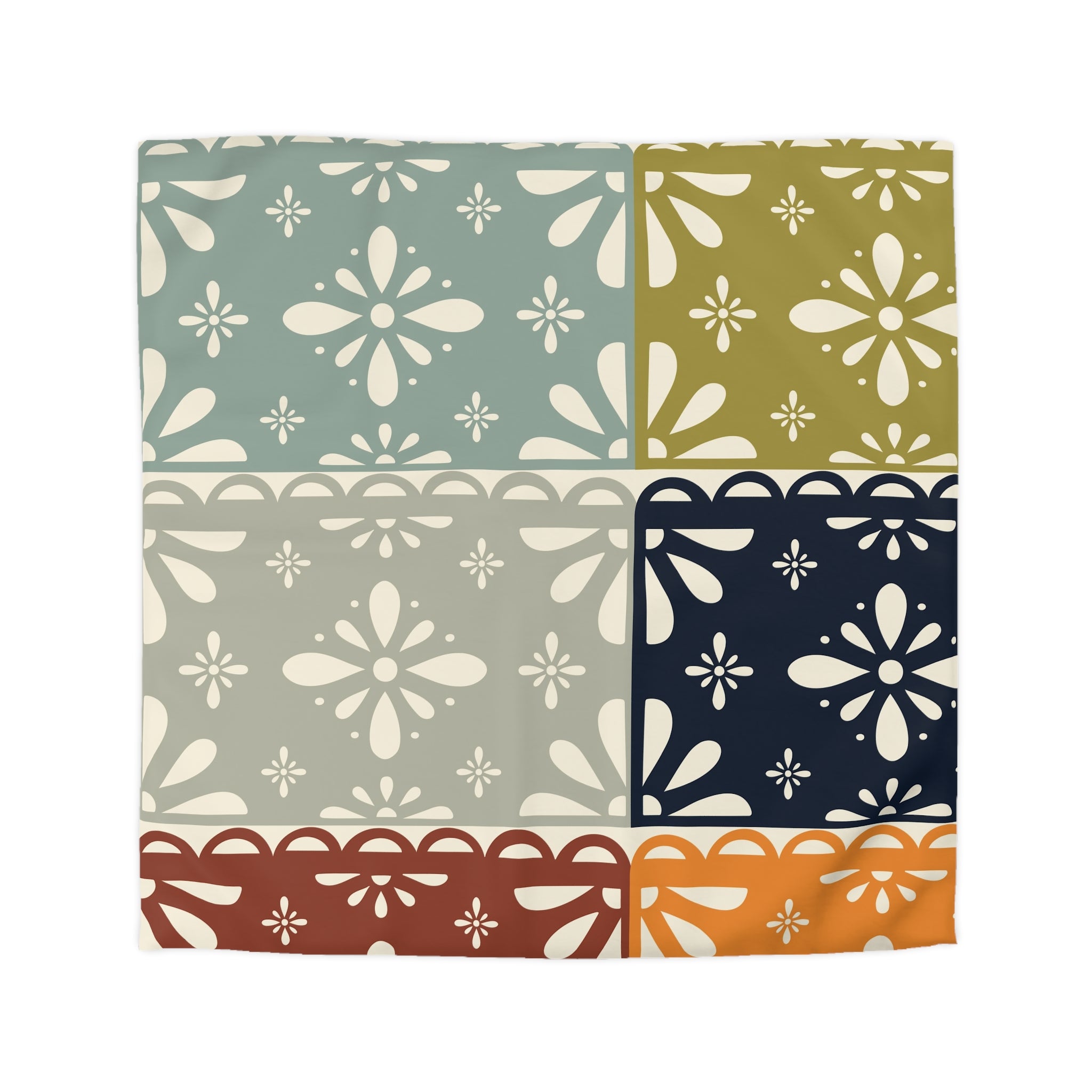 Modern Scandinavian Flower Patchwork, Mid Mod Duvet Cover - Mid Century Modern Gal
