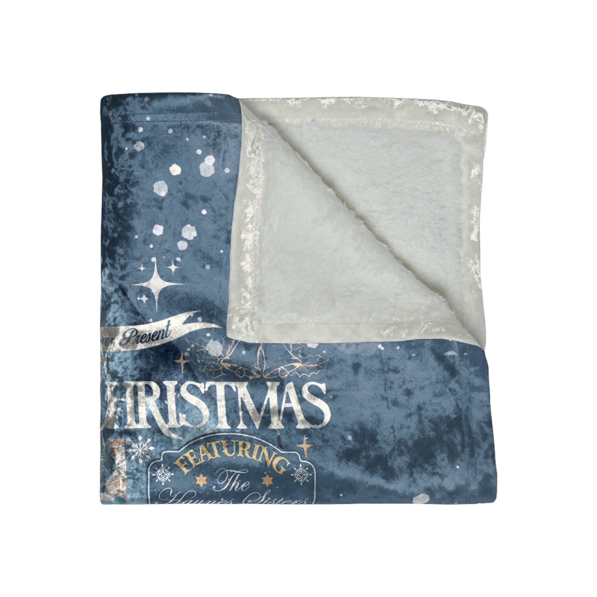 Sister Sister 50s White Christmas Holiday Kitsch Wallace And Davis Movie, Blue Crushed Velvet Blanket - Mid Century Modern Gal