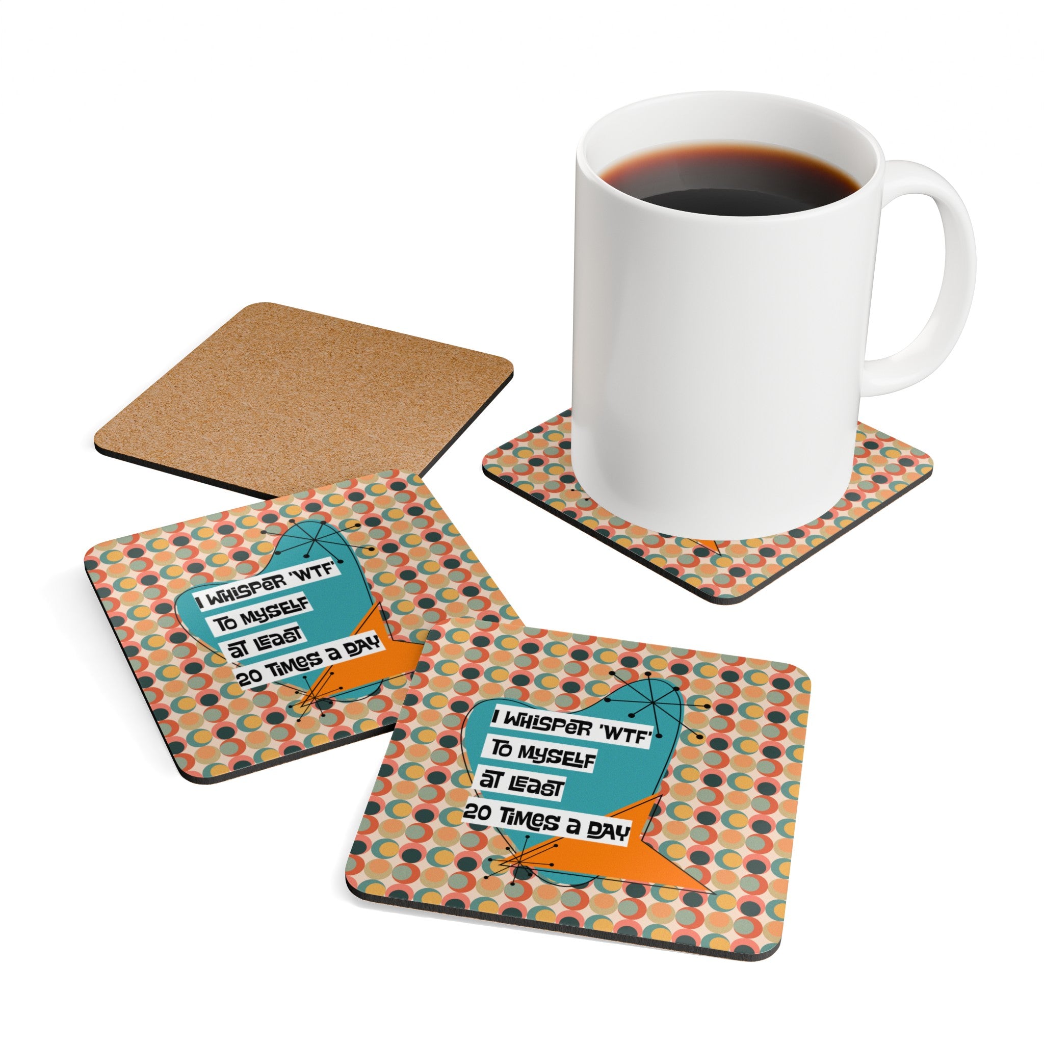 Mid Century Modern Funny Kitchen Tabletop Bar Corkwood Coaster Set - Mid Century Modern Gal