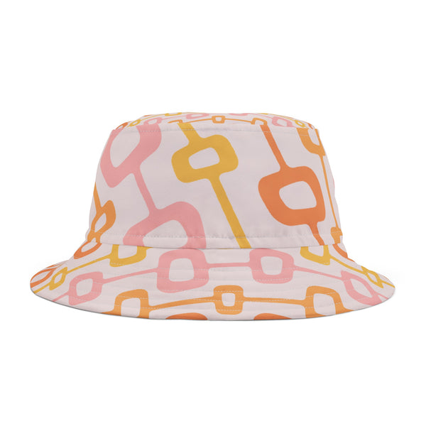 Atomic Cat Mid Mod Summer Bucket Hat In Pink, Orange Yellow Geometric Mod Design