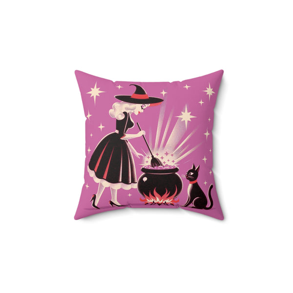 Witch's Brew Mid Century Modern Halloween Gothic Pink Pillow Cover and Insert