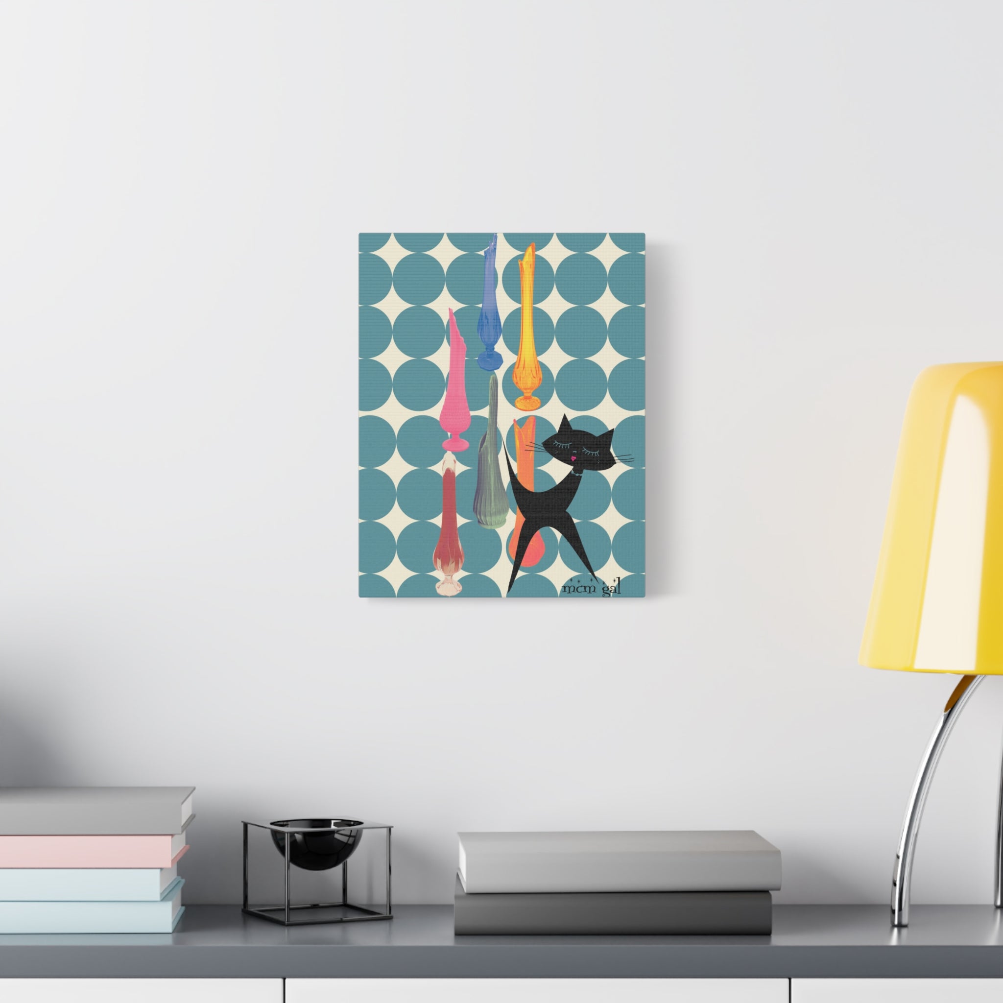 Mid Century Modern Wall Art, MCM Swung Glass Whimsical Cat Artwork Canvas - Mid Century Modern Gal