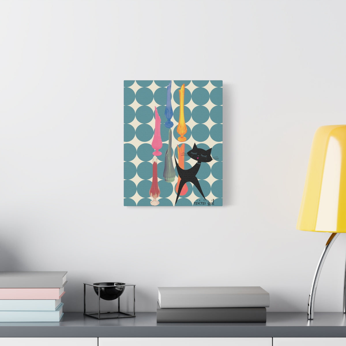 Mid Century Modern Wall Art, MCM Swung Glass Whimsical Cat Artwork Canvas - Mid Century Modern Gal