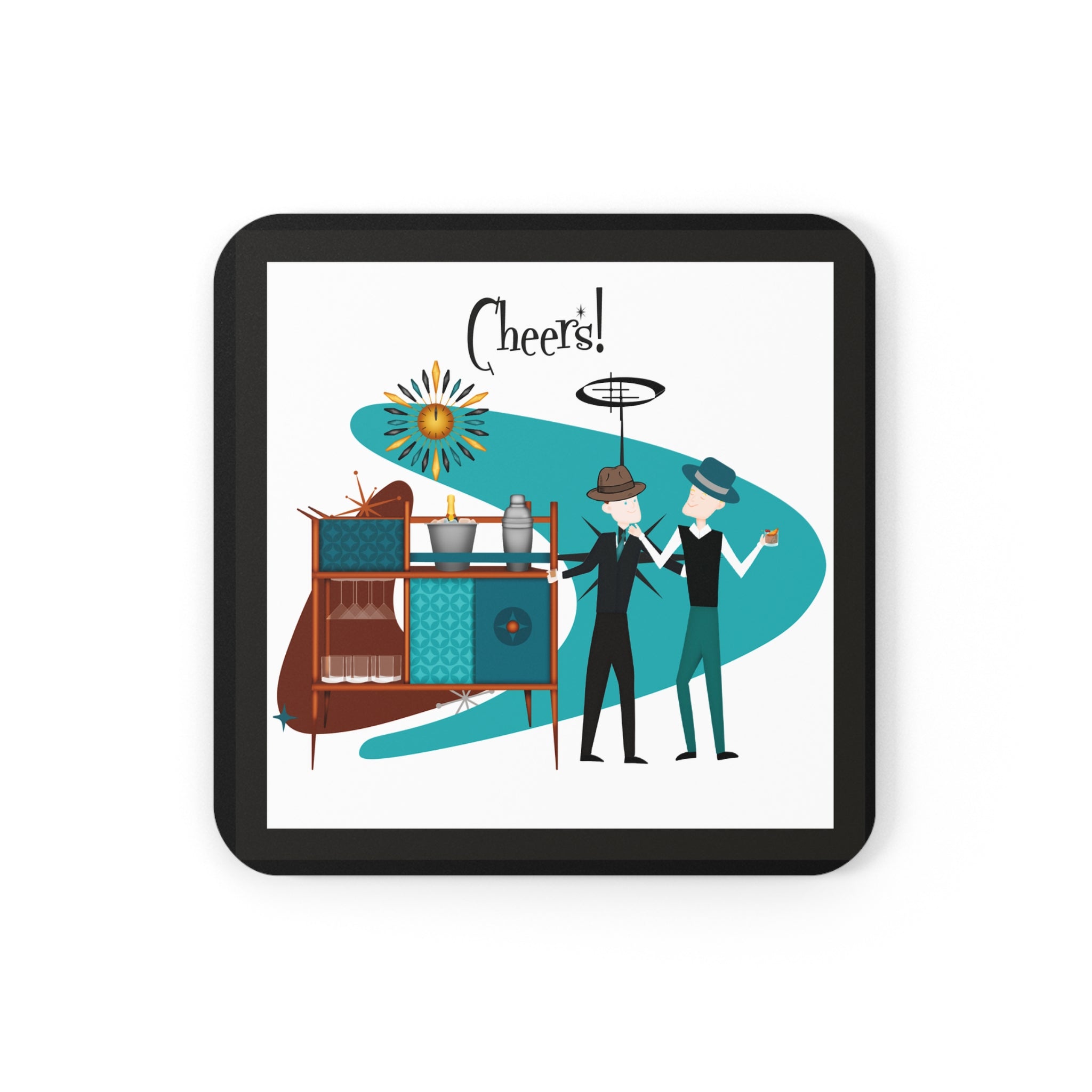 Mid Century Modern Gay Male Couple Cocktail Coaster Set - Mid Century Modern Gal