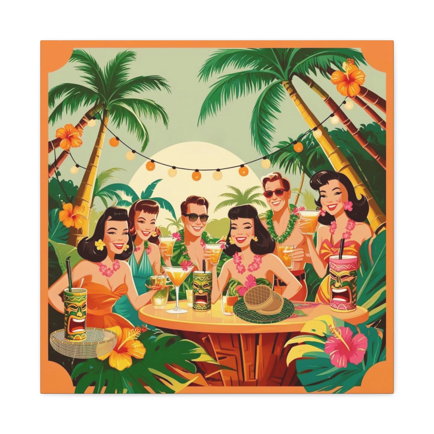 Mid Century Modern Tiki Party Tropical Retro Canvas Art - Vintage Hawaiian Party Decor - Mid Century Modern Gal