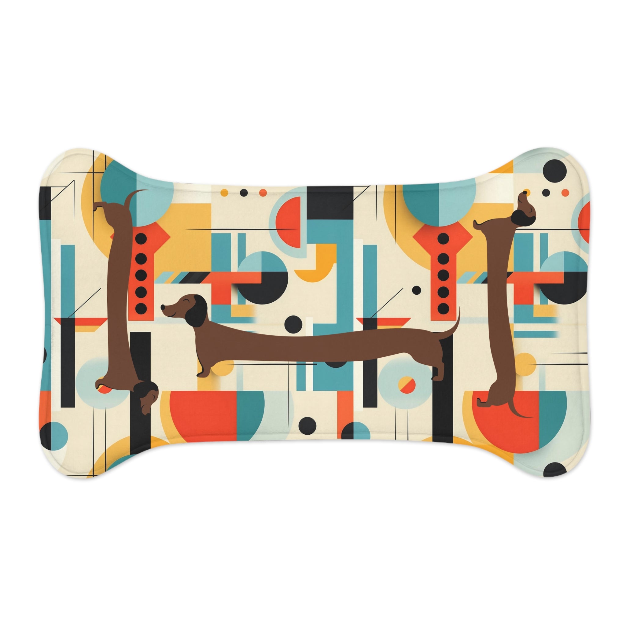 Doxie Dog, Wiener Dog Lover, Mid Mod Bauhaus Designed Pet Feeding Mats - Mid Century Modern Gal