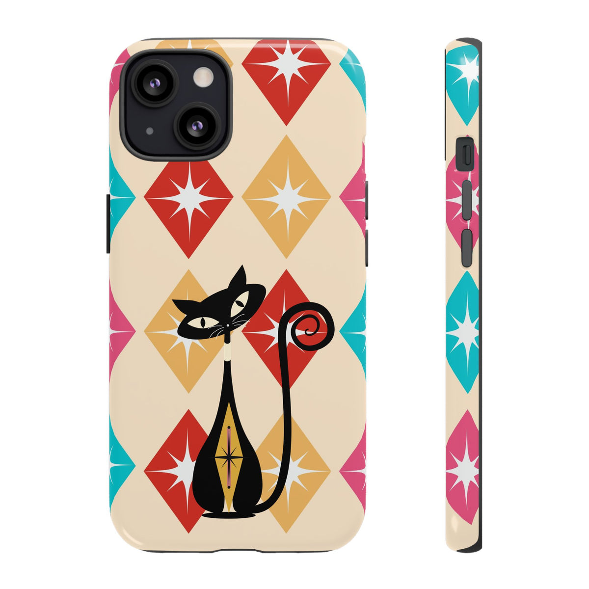 Mid Century Modern Atomic Cat, Atomic 50s Diamonds Retro Phone Tough Cases - Mid Century Modern Gal