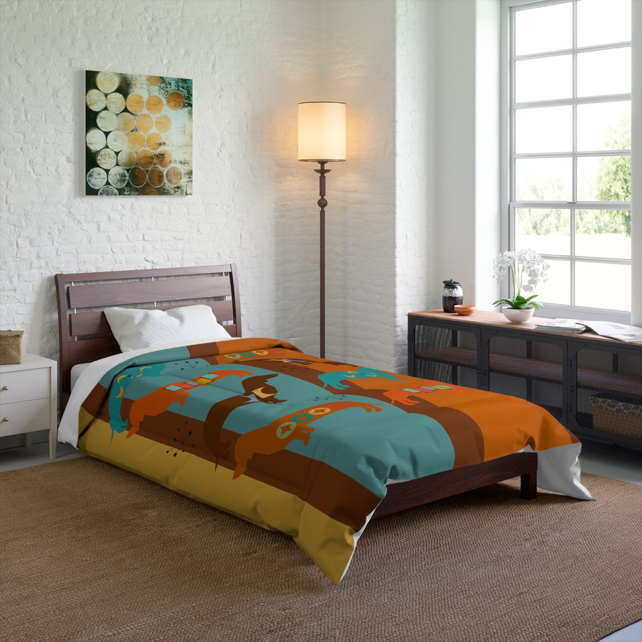 Dachshund Doxie Dog Mid Century Modern Retro Lightweight Comforter - Mid Century Modern Gal