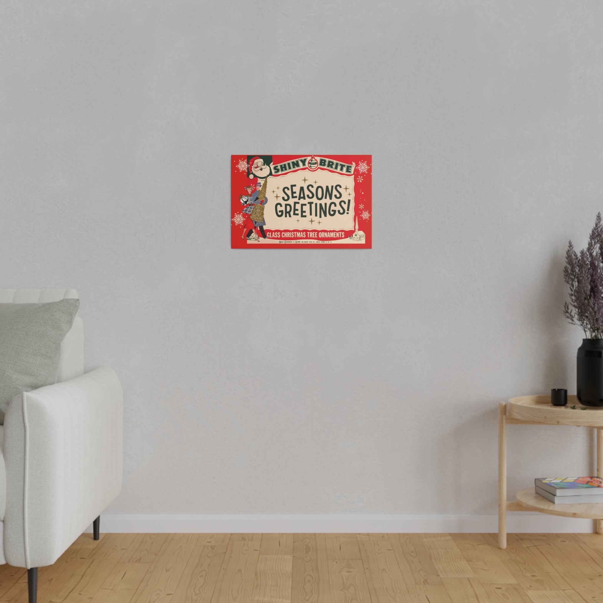 Shiny Brite Vintage Ad, Mid Century Modern Kitschy Christmas Deocr Matte Canvas - Mid Century Modern Gal