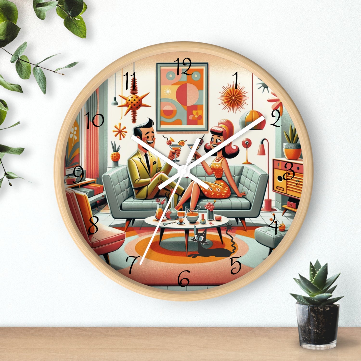Mid Century Modern Kitschy Quirky Mod Couple, Fun Retro Wall Clock - Mid Century Modern Gal