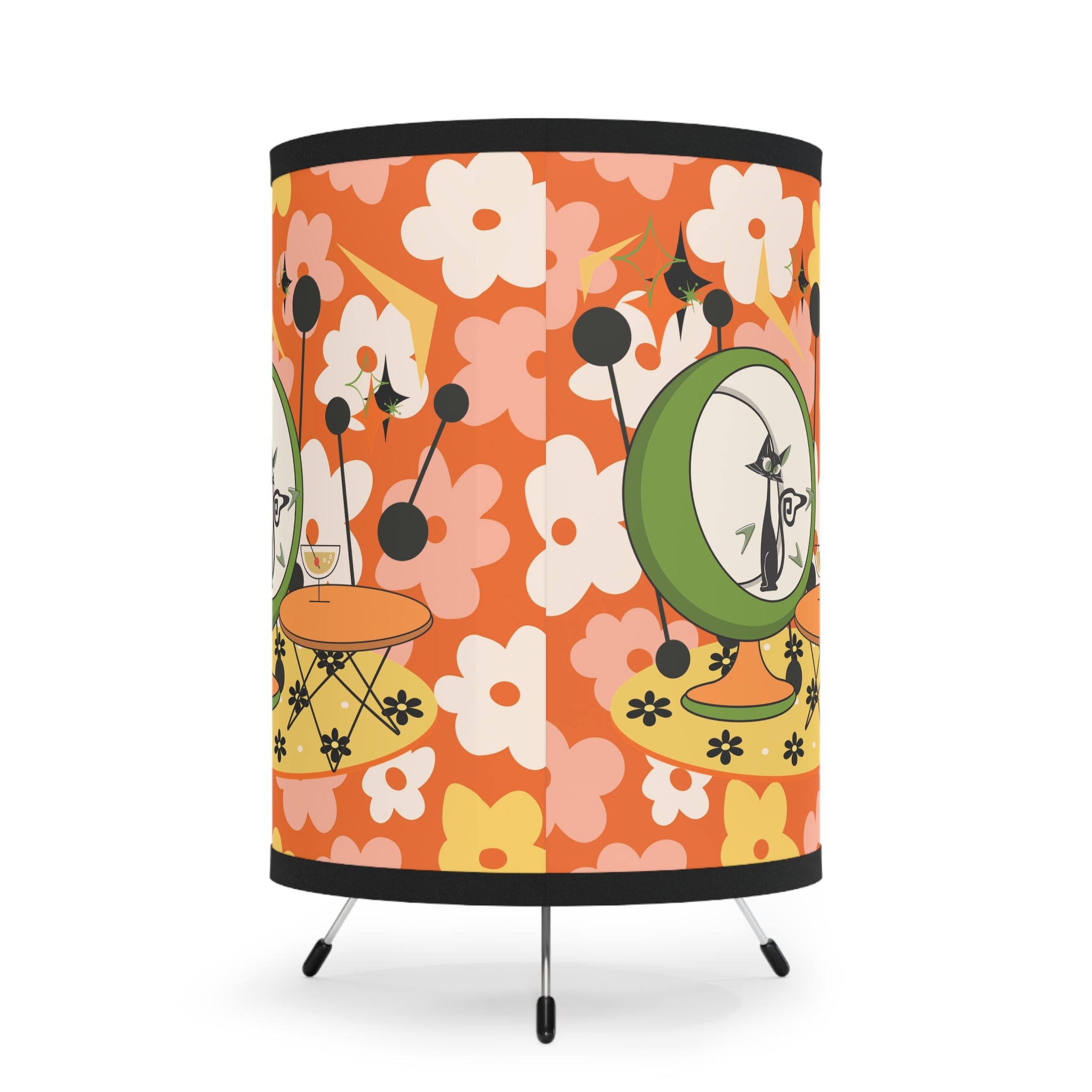 Atomic Cat Retro Tripod Lamp Flower Design, Kitschy Mod Summer Vibes - Perfect for Chic Home Decor - Mid Century Modern Gal