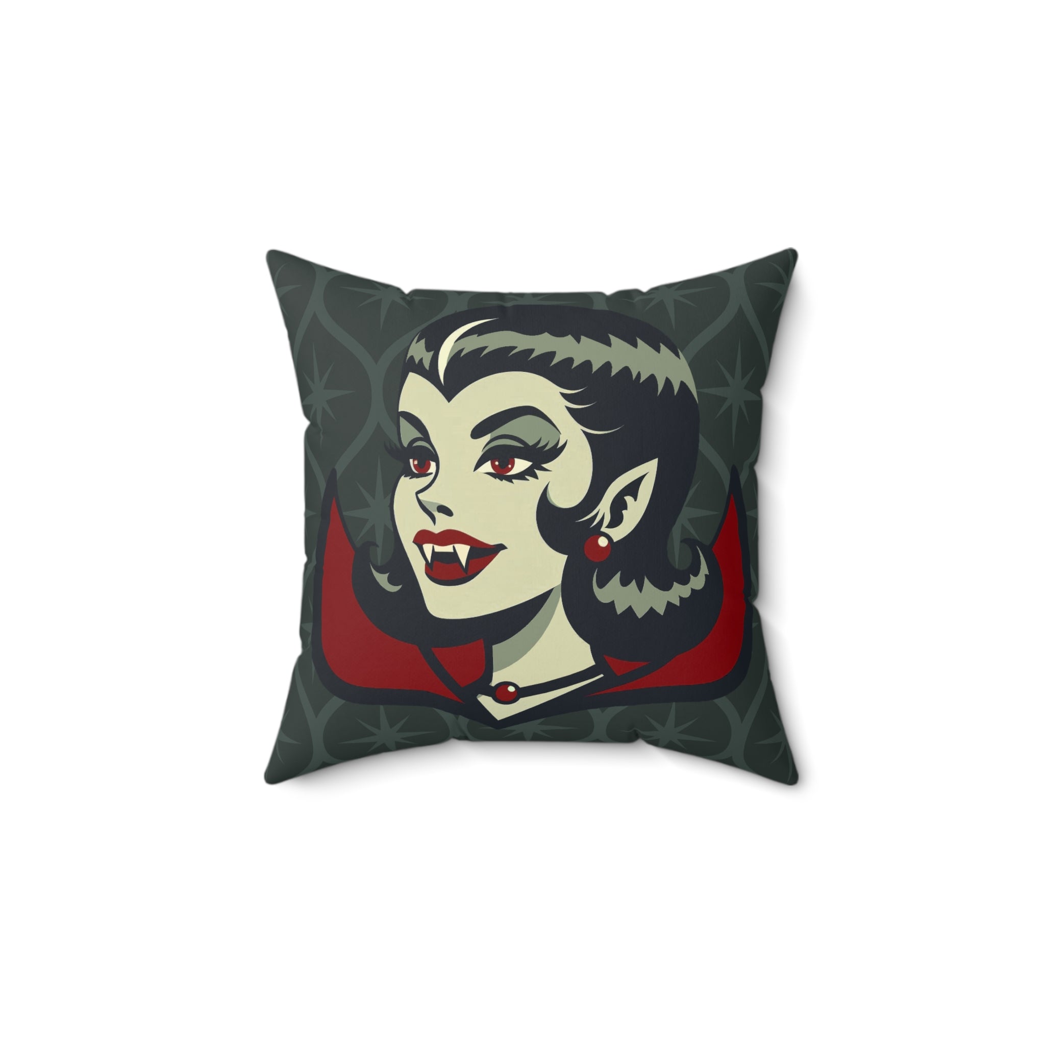 Vampire Dracula Girl Halloween Goth Horror Buff MCM Green Pillow Cover and Insert - Mid Century Modern Gal