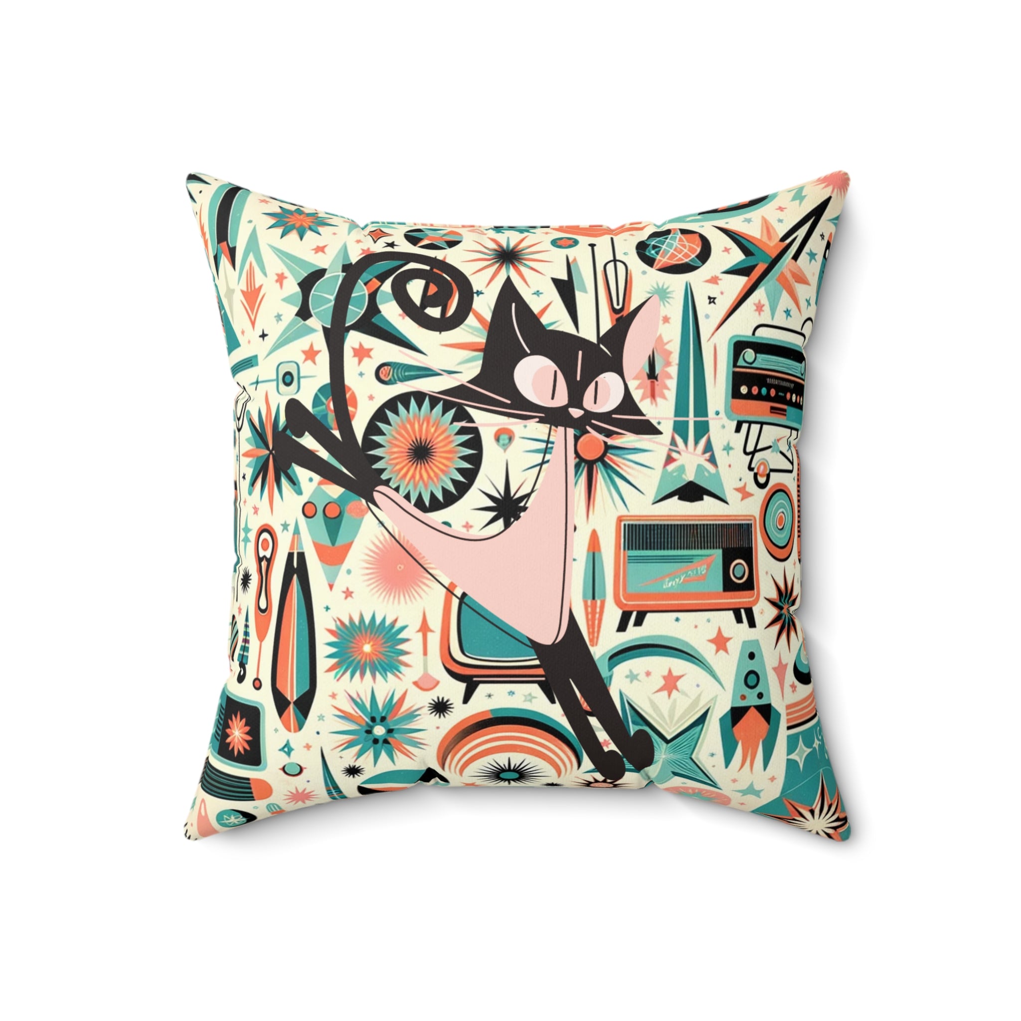 Mid Century Modern Atomic Cat, Retro Pillow And Insert - Mid Century Modern Gal