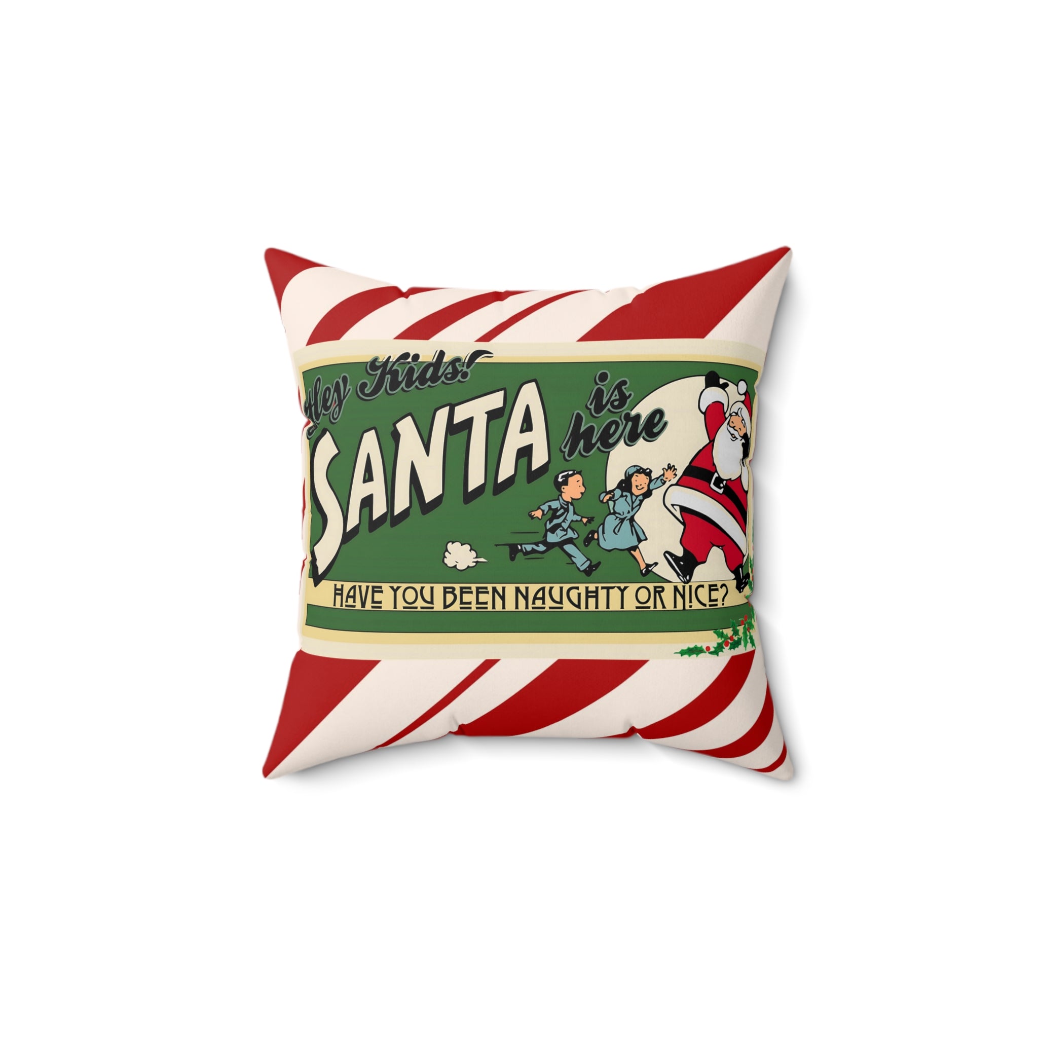 Santa Claus Vintage 50s Ad, Kitschy Holiday Candycane Pillow And Insert - Mid Century Modern Gal