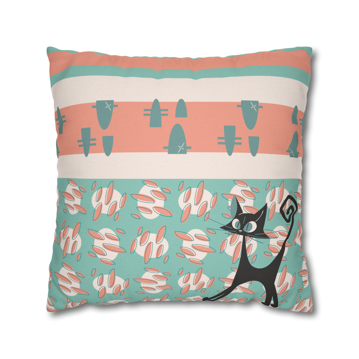 50s Nostalgic Atomic Cat Mid Century Modern Aqua, Coral Pink Peach, Kitschy Mid Century Modern Pillow Cover ONLY - Mid Century Modern Gal