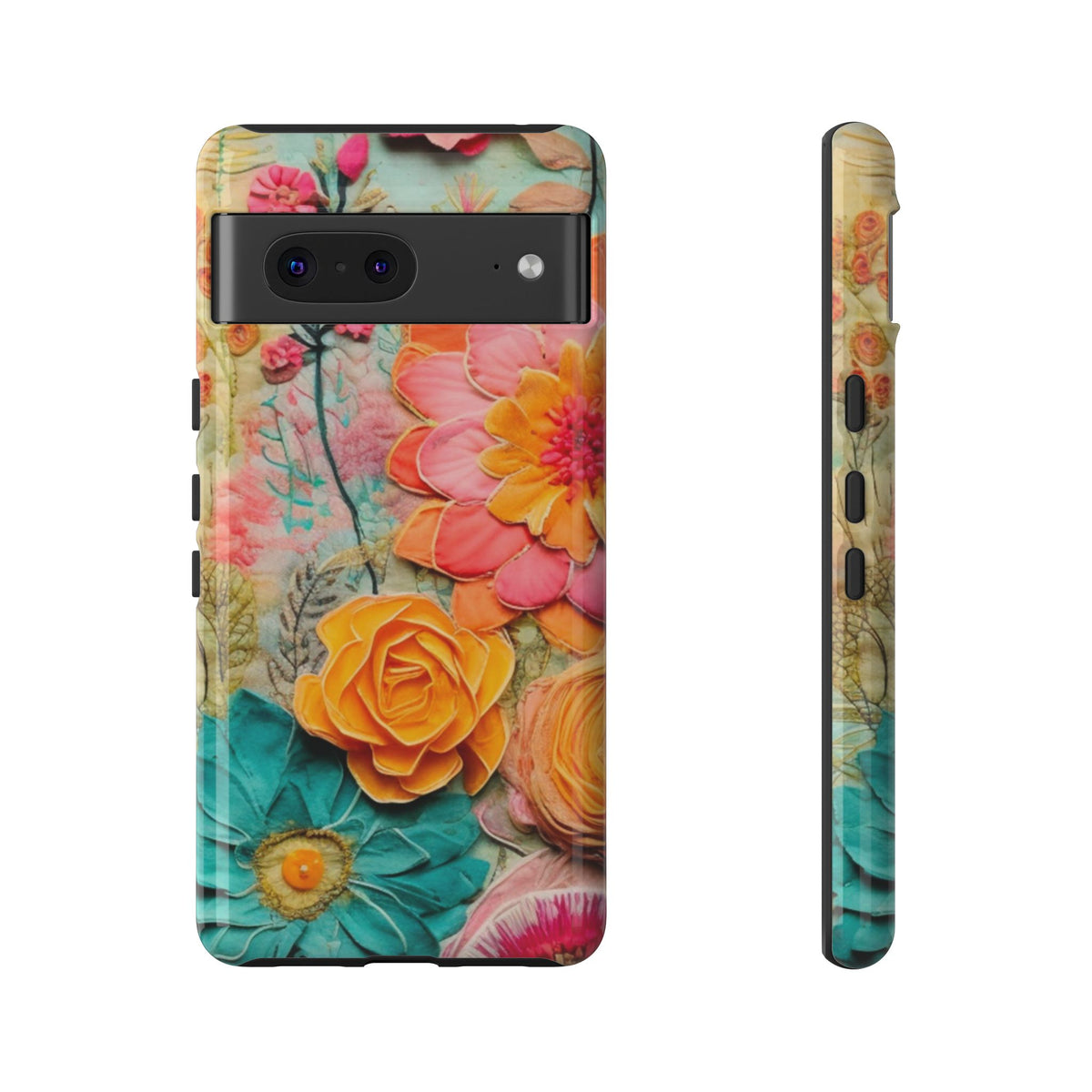 Boho Retro Floral Faux Pressed Flowers Smart Phone Tough Phone Cases - Mid Century Modern Gal