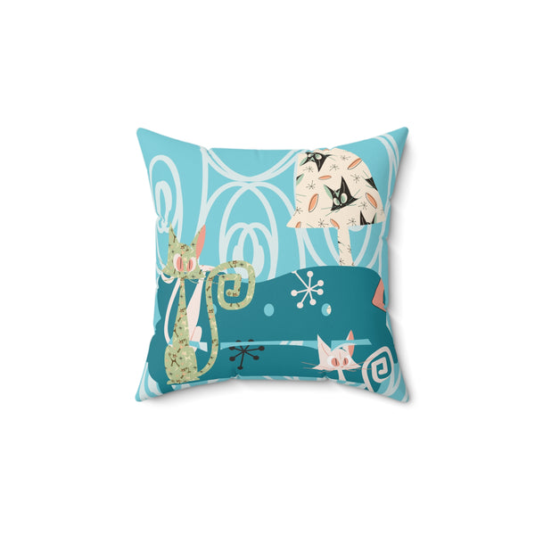Atomic Cat Pillow, Mid Century Modern Quirky Fun Whimsical MCM Pillow And Insert